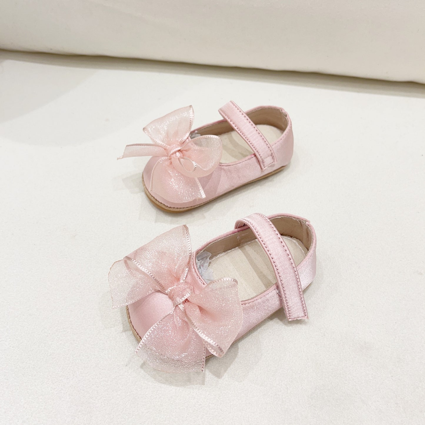 Elegant Baby pre-walker leather shoes with tulle bow knot