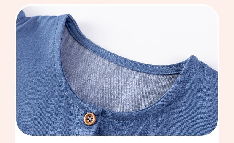 Embroidered flying sleeve denim dress