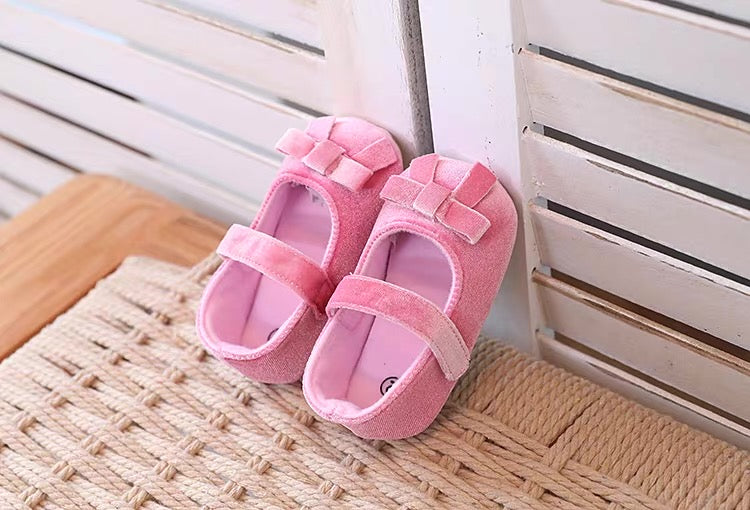 baby velvet pre-walker shoes rubber sole pink