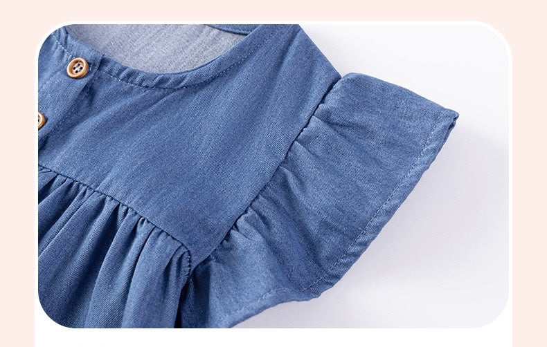 Embroidered flying sleeve denim dress