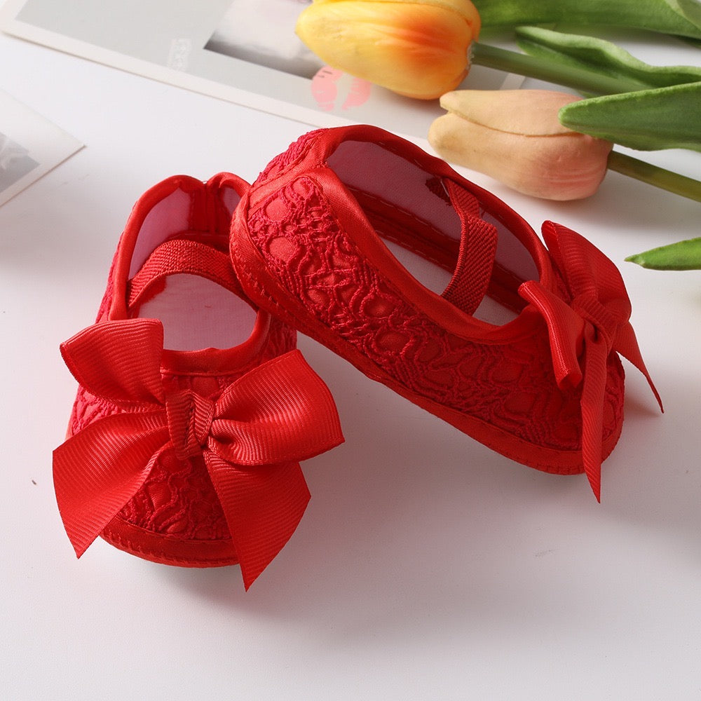Baby pre-walker shoes with bow knot + headband set red