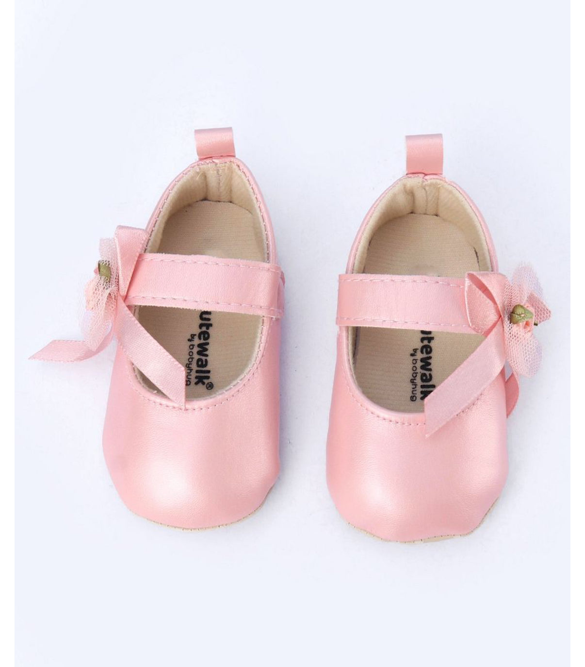 Baby leather shoes with flowers pink color soft sole