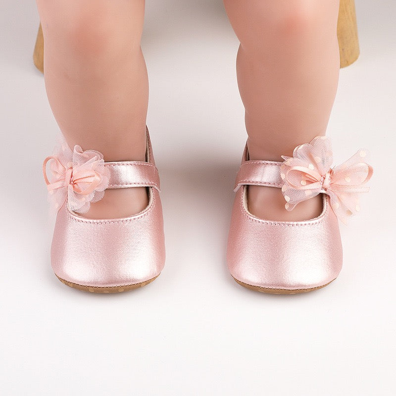 baby learher pre-walker shoes with flower soft sole 3 color