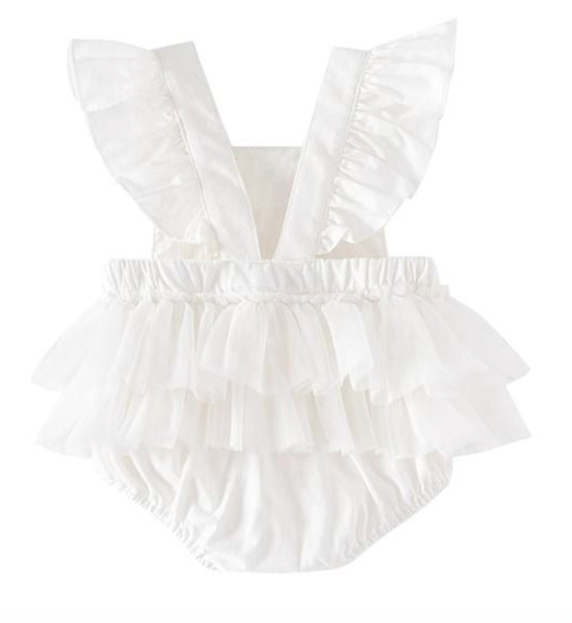 set of 2pcs Baby Girl vintage style Romper Dress with embroidered flowers + lace headband