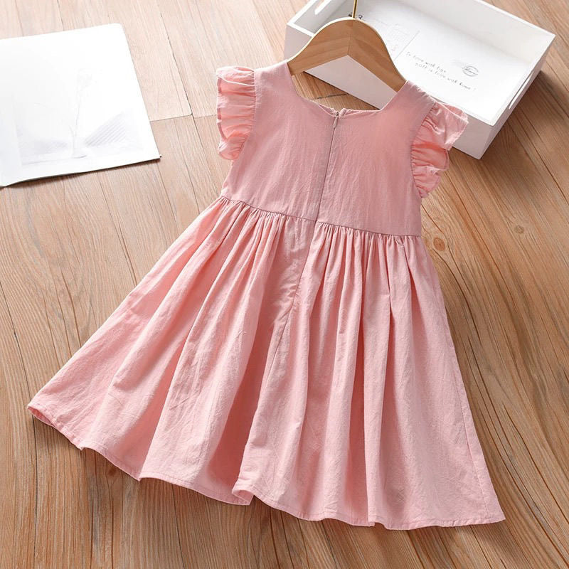 Simple pink cotton flying sleeve dress