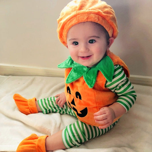 3 pcs pumpkin velvet costume set clothes + hat + socks