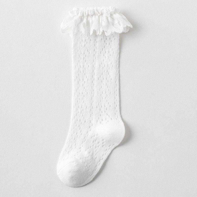 White Cotton baby socks with lace for summer