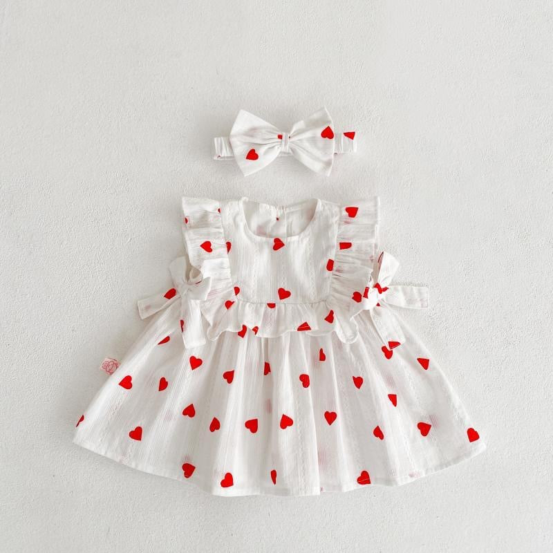 Cotton dress with printed hearts + headband at