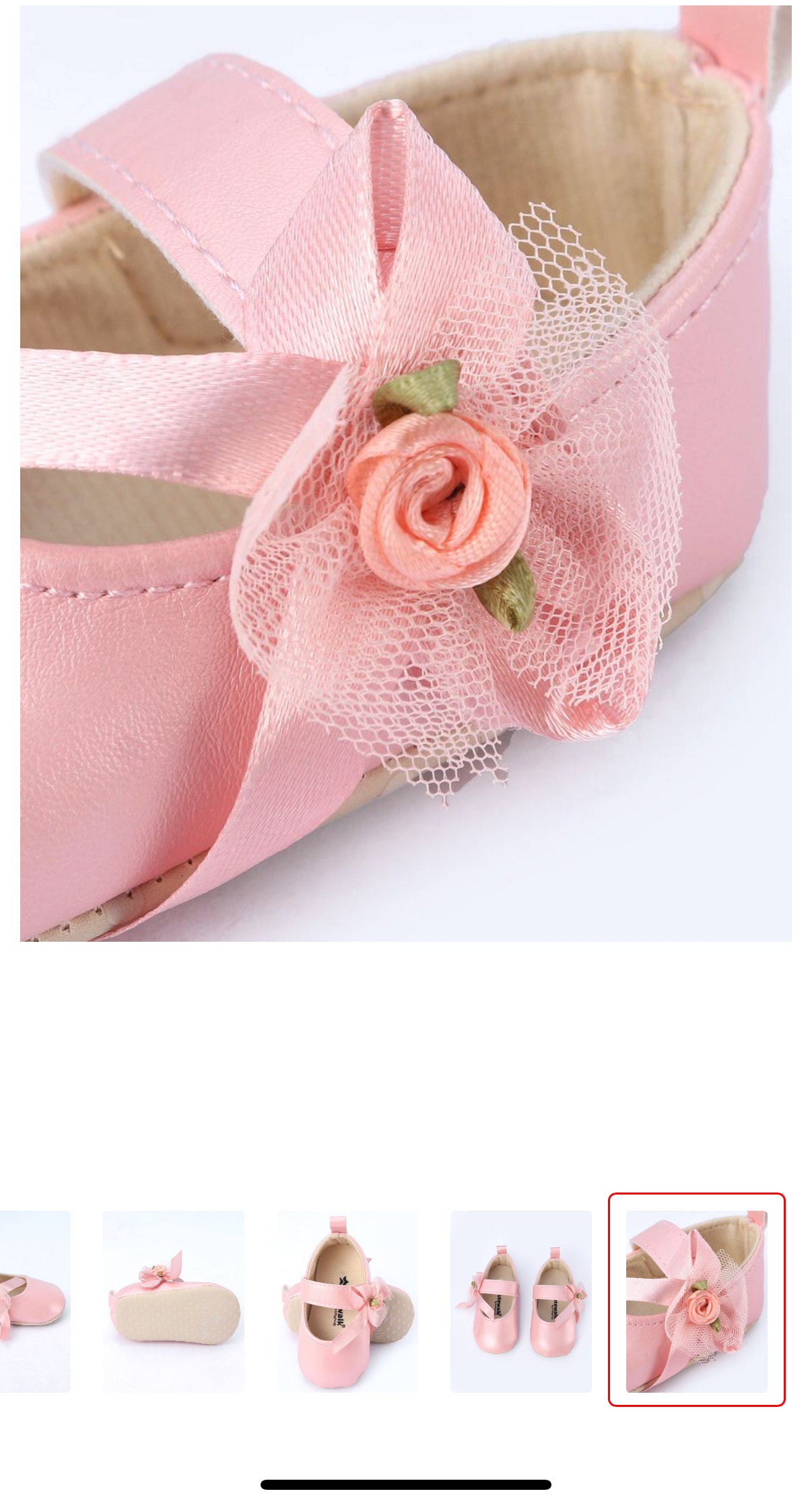 Baby leather shoes with flowers pink color soft sole