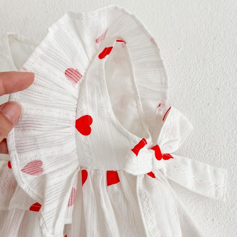 Cotton dress with printed hearts + headband at