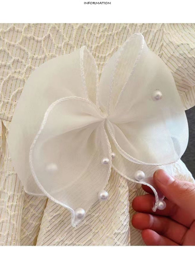 Off white girl party dress with 2 tulle bows