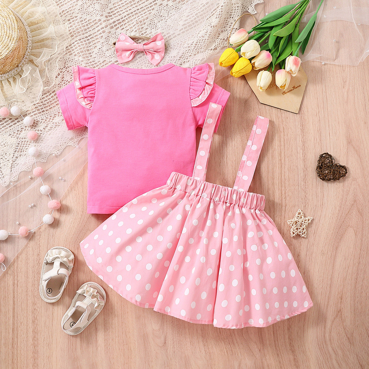 طقم ميني ماوس 3 قطع تي شيرت + تنورة البينك+ توكة