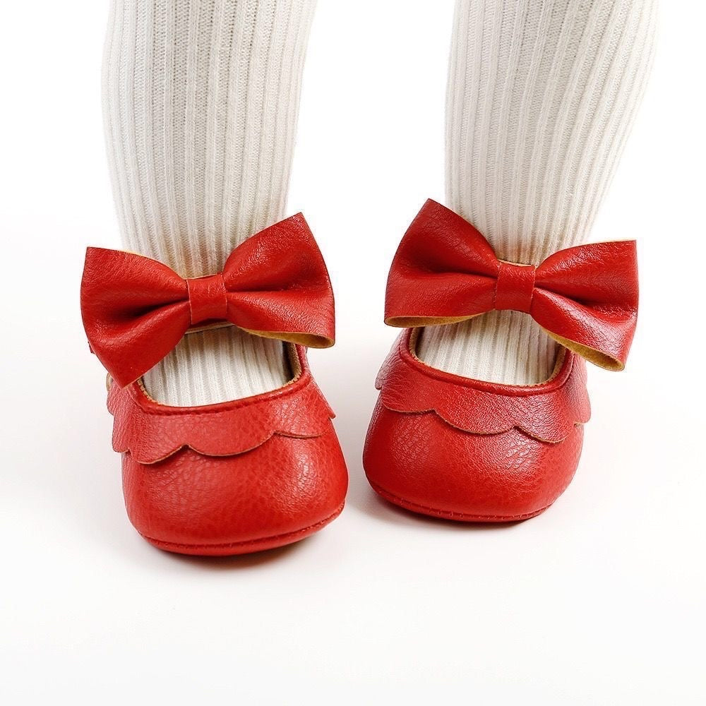 Baby pre-walker leather shoes with bow knot