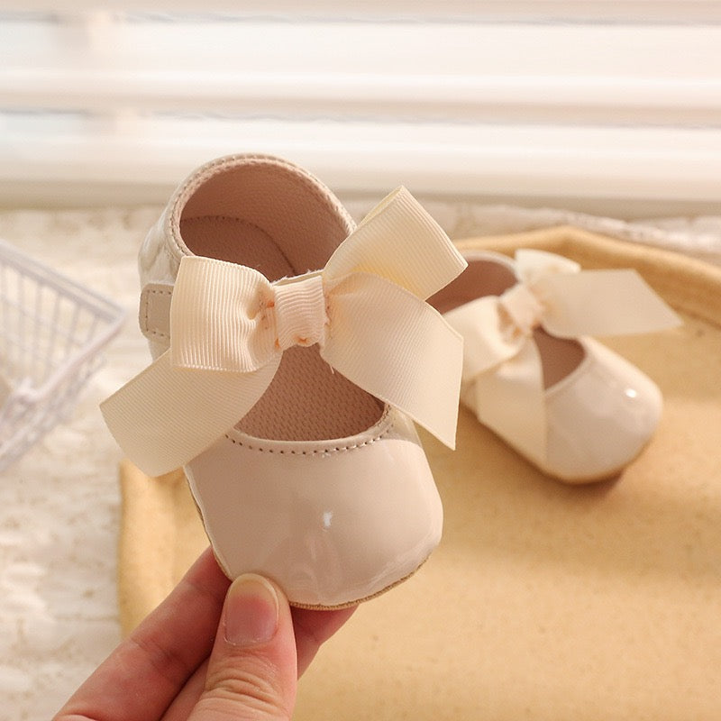 Parent leather pre-walker shoes with bow rubber sole 2 color