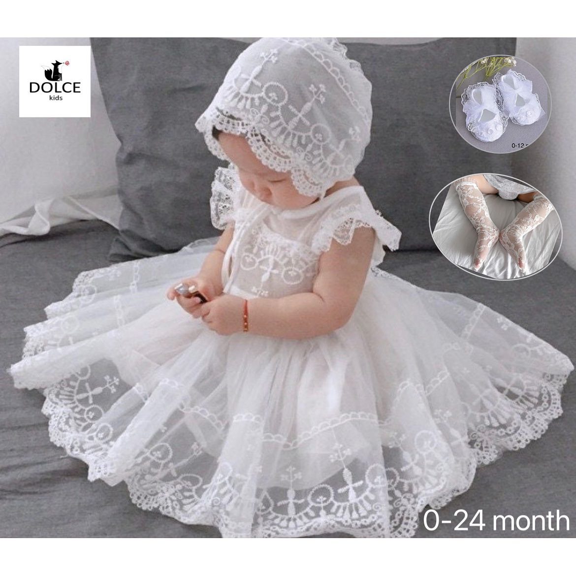 Christening baby dress  Baptism Dress with hat