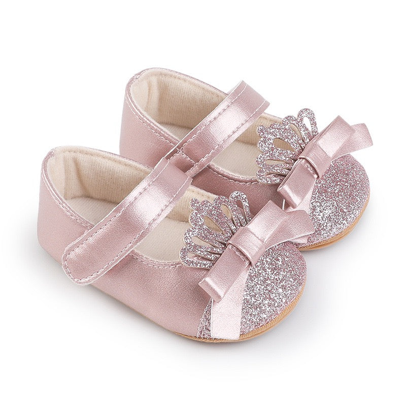 Baby pre-walker leather princess shoes with crown