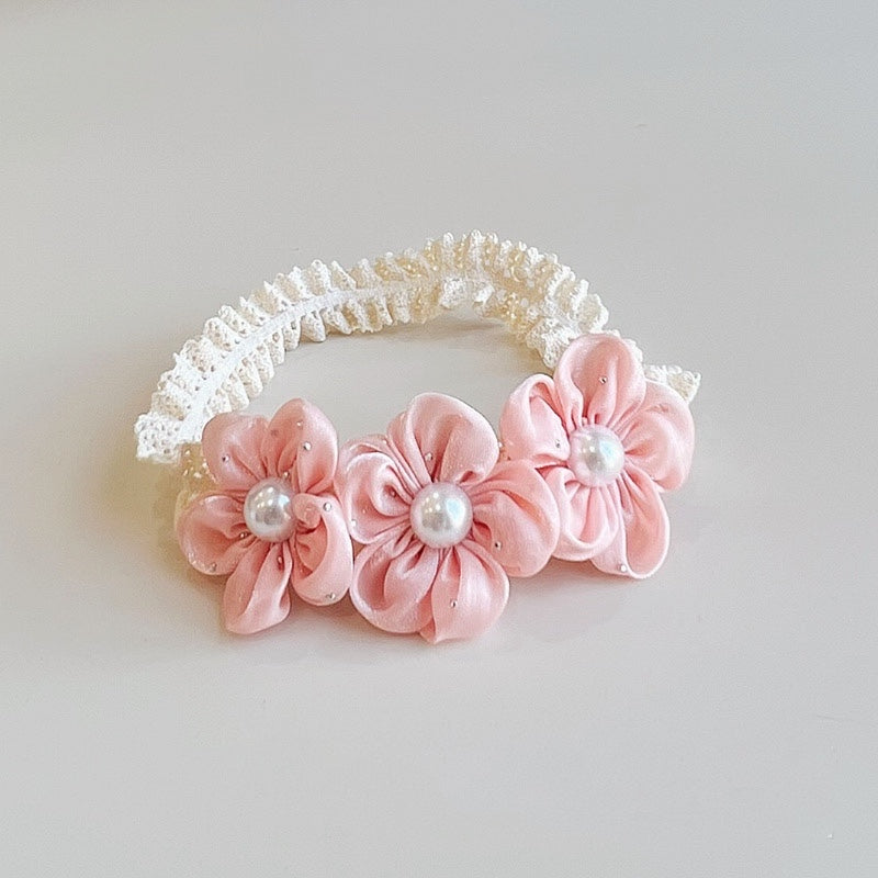 Headband with 3 flowers and pearls 2 color