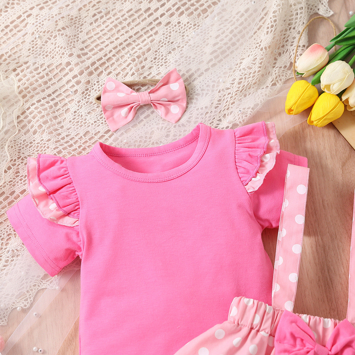 طقم ميني ماوس 3 قطع تي شيرت + تنورة البينك+ توكة