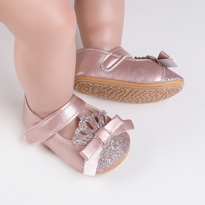 Baby pre-walker leather princess shoes with crown