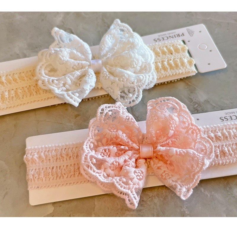 عصابة رأس من الدانتيل للأطفال وعقدة على شكل فيونكة