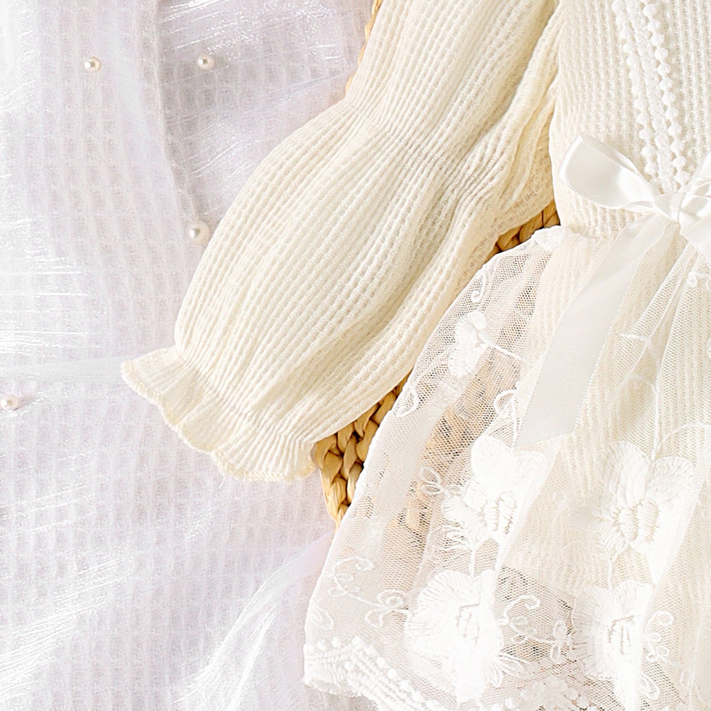 Set of 3 pcs Baby Long Sleeve romper dress + socks + headband