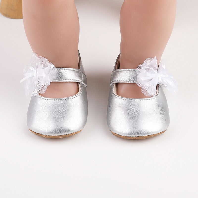 baby learher pre-walker shoes with flower soft sole 3 color