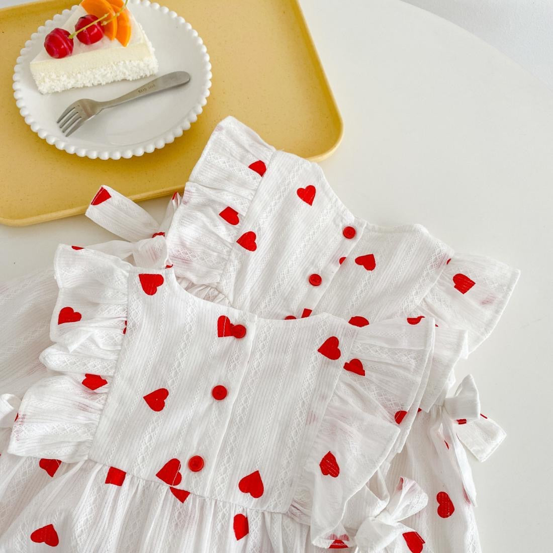 Cotton dress with printed hearts + headband at