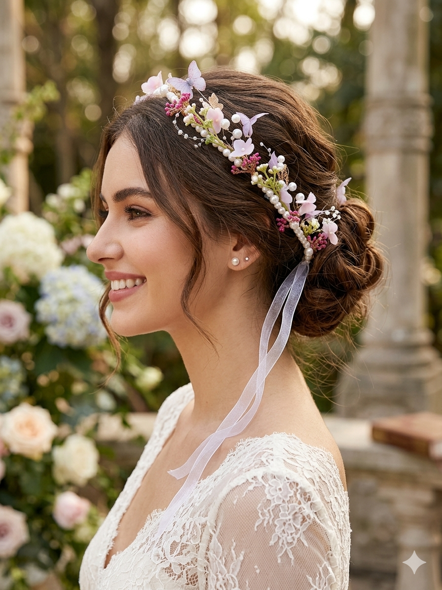 Headpiece with butterfly and pearls