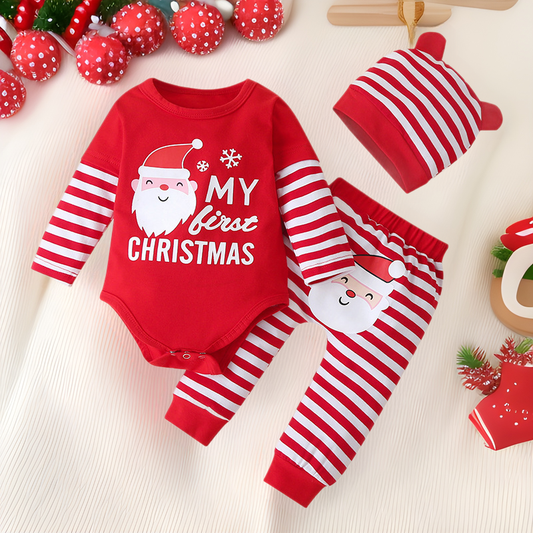 3 pcs set Baby Christmas Long Sleeve romper + pants + hat