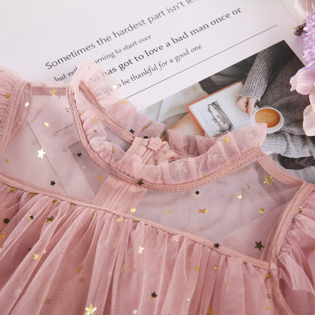 Layered Tulle Dress Flutter Sleeve Princess Cake Dress