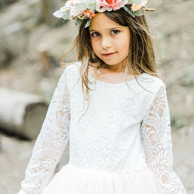 Kids long sleeve princess dress tutu skirt hollow lace sleeve