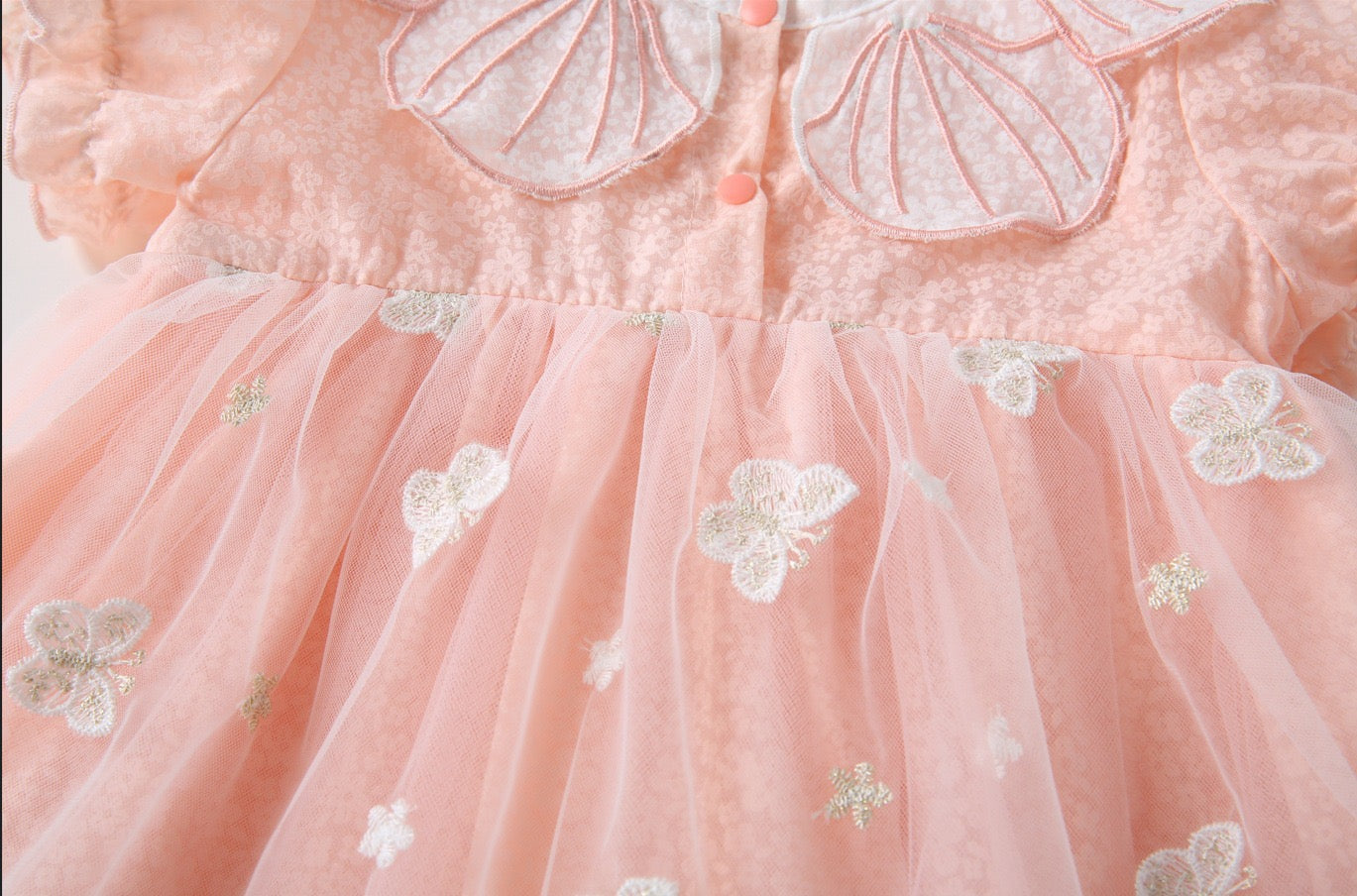 2 pcs set baby dress Petal shape collar and embroidered butterfly + hat