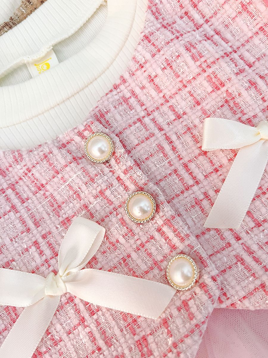 Long sleeve dress with 2 bows at chest