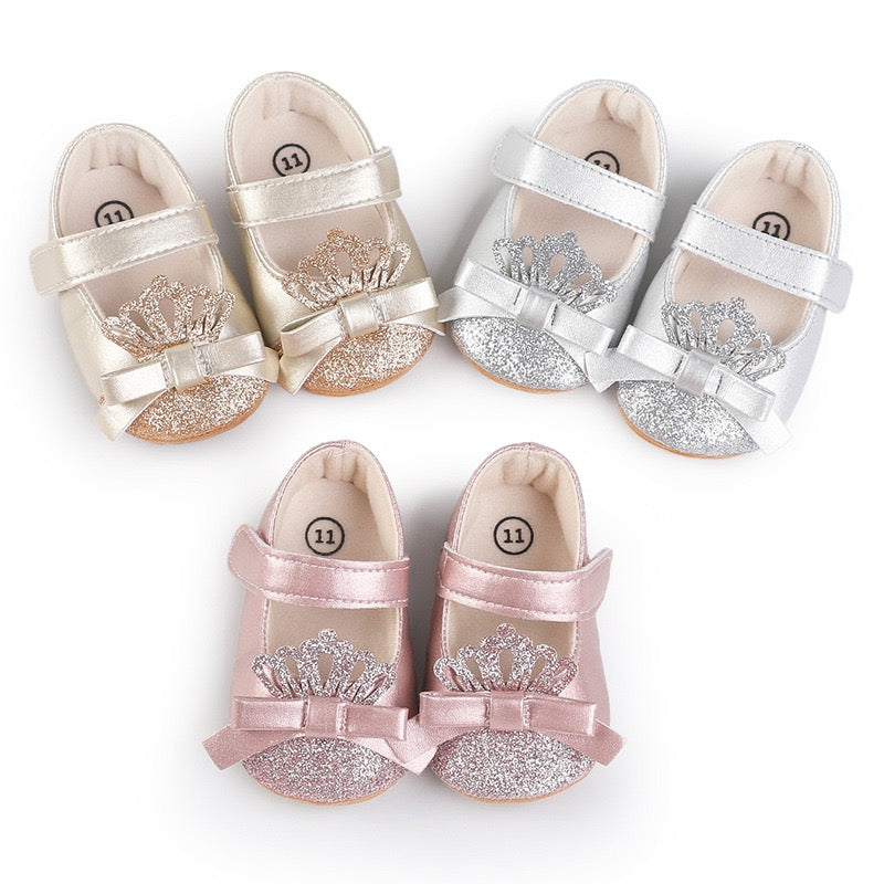 Baby pre-walker leather princess shoes with crown
