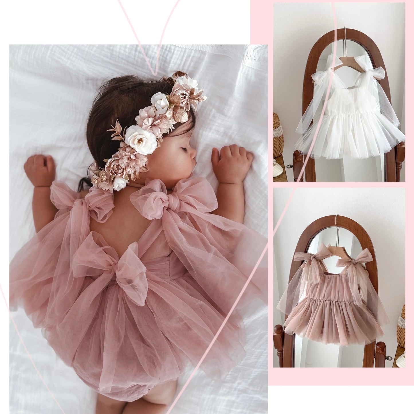 Baby Girl romper dress tulle skirt adjustable straps 2 color