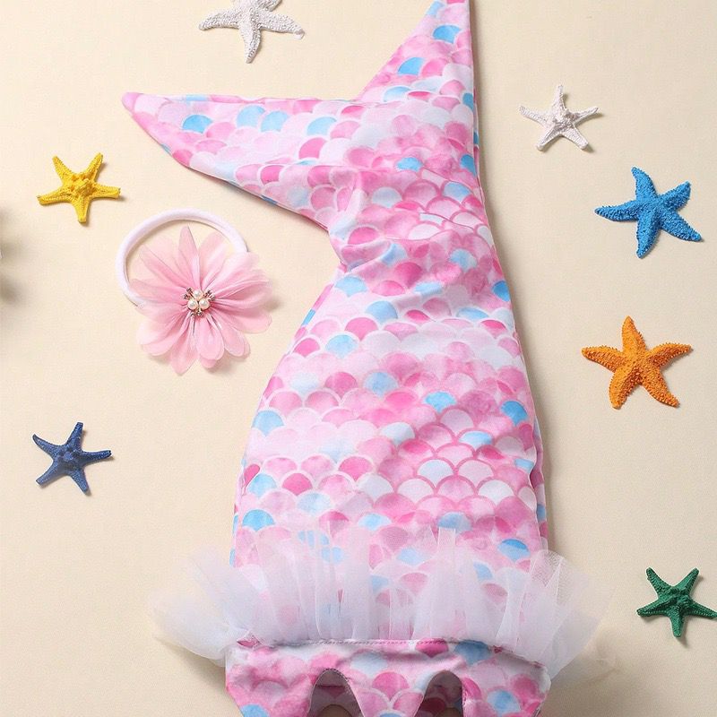 2 pieces set Mermaid outfit + headband for newborn baby pink color