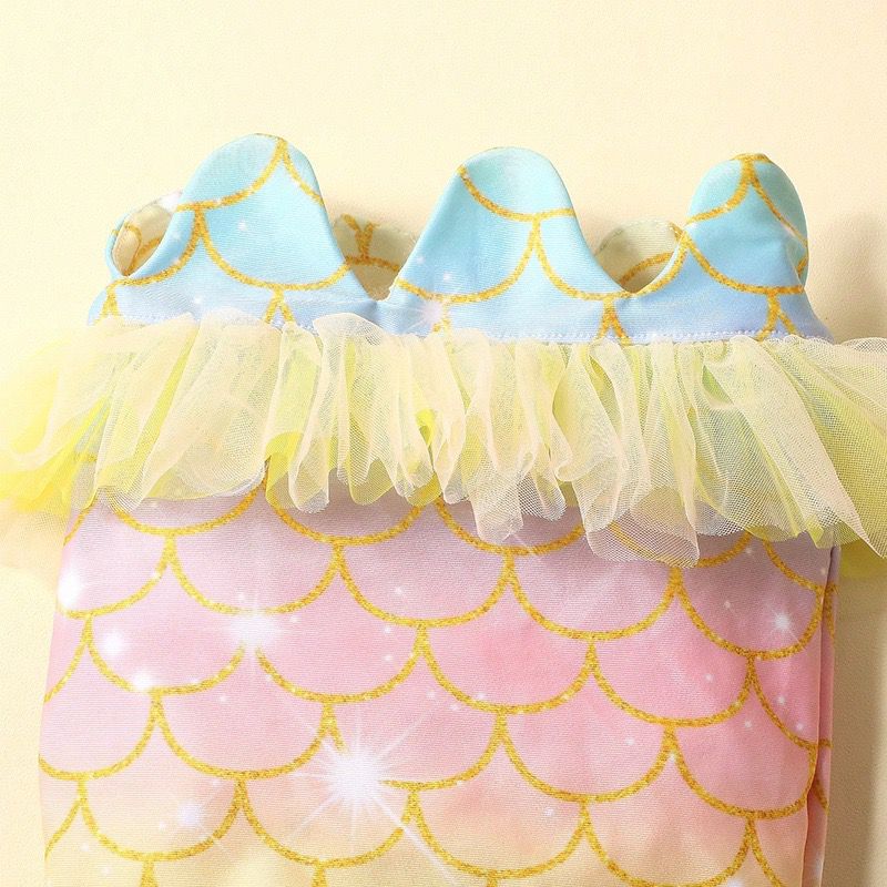 2 pieces set Mermaid outfit + headband for newborn baby yellow color