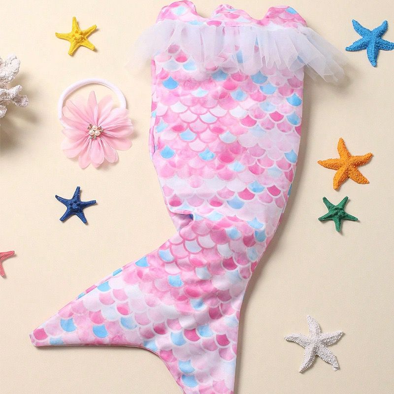 2 pieces set Mermaid outfit + headband for newborn baby pink color