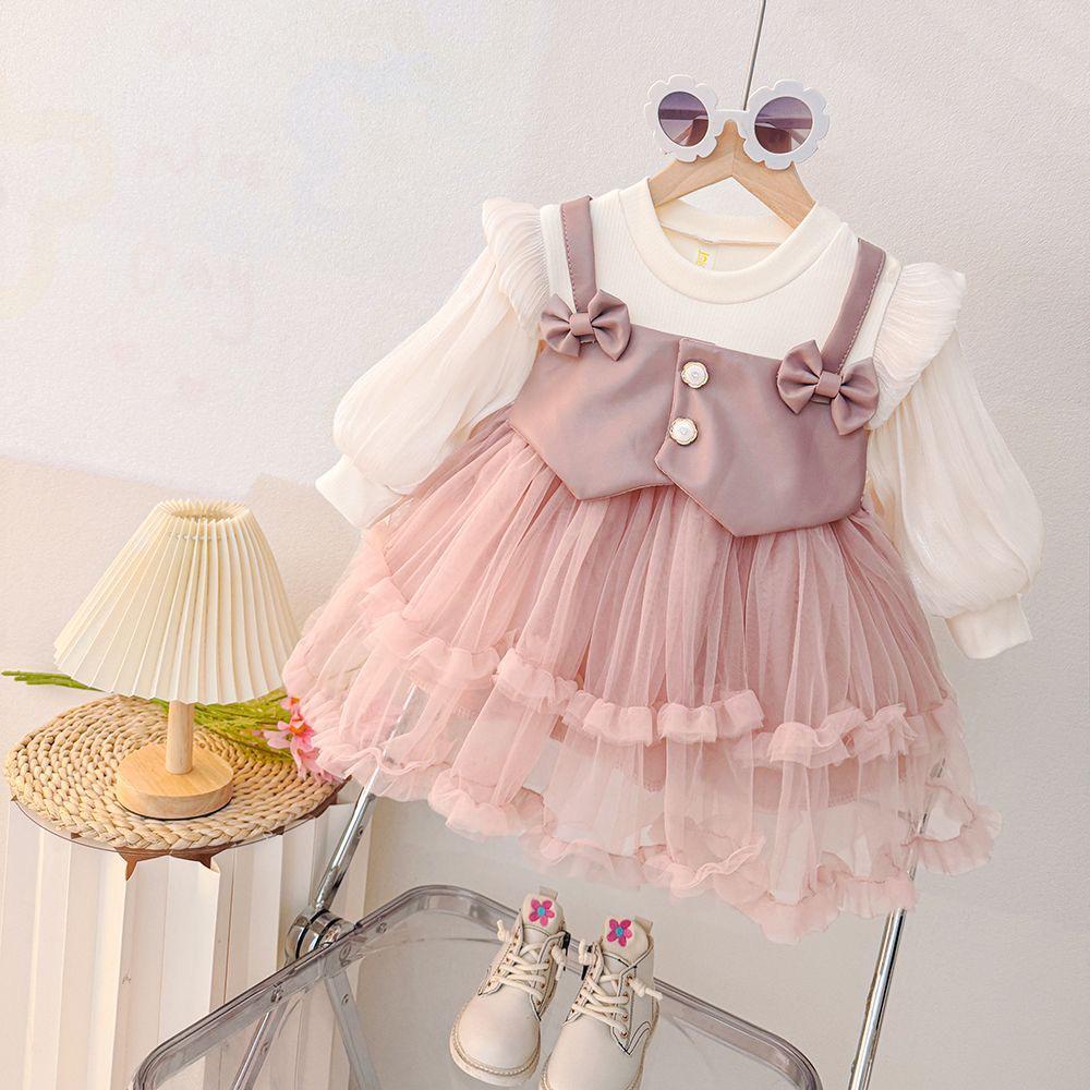 Long sleeve dress with 2 bow knots