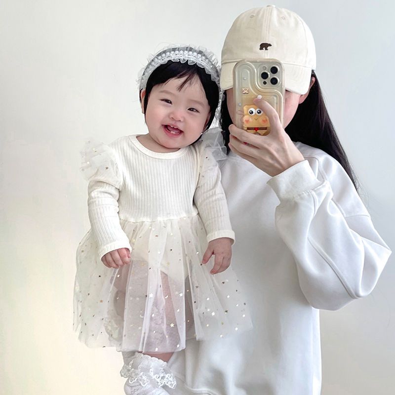 Long  sleeve girl dress with golden stars 2 color