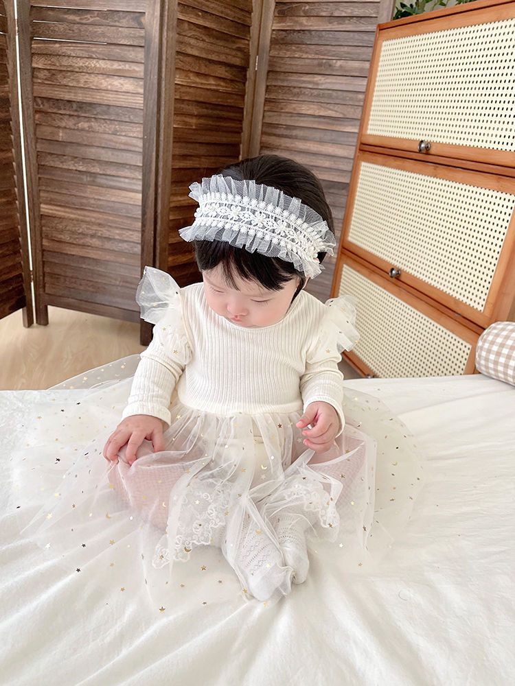 Long  sleeve girl dress with golden stars 2 color