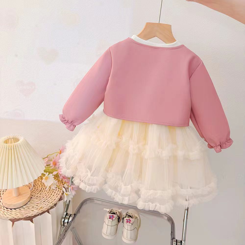 2pcs long sleeve leather jacket + tulle dress .