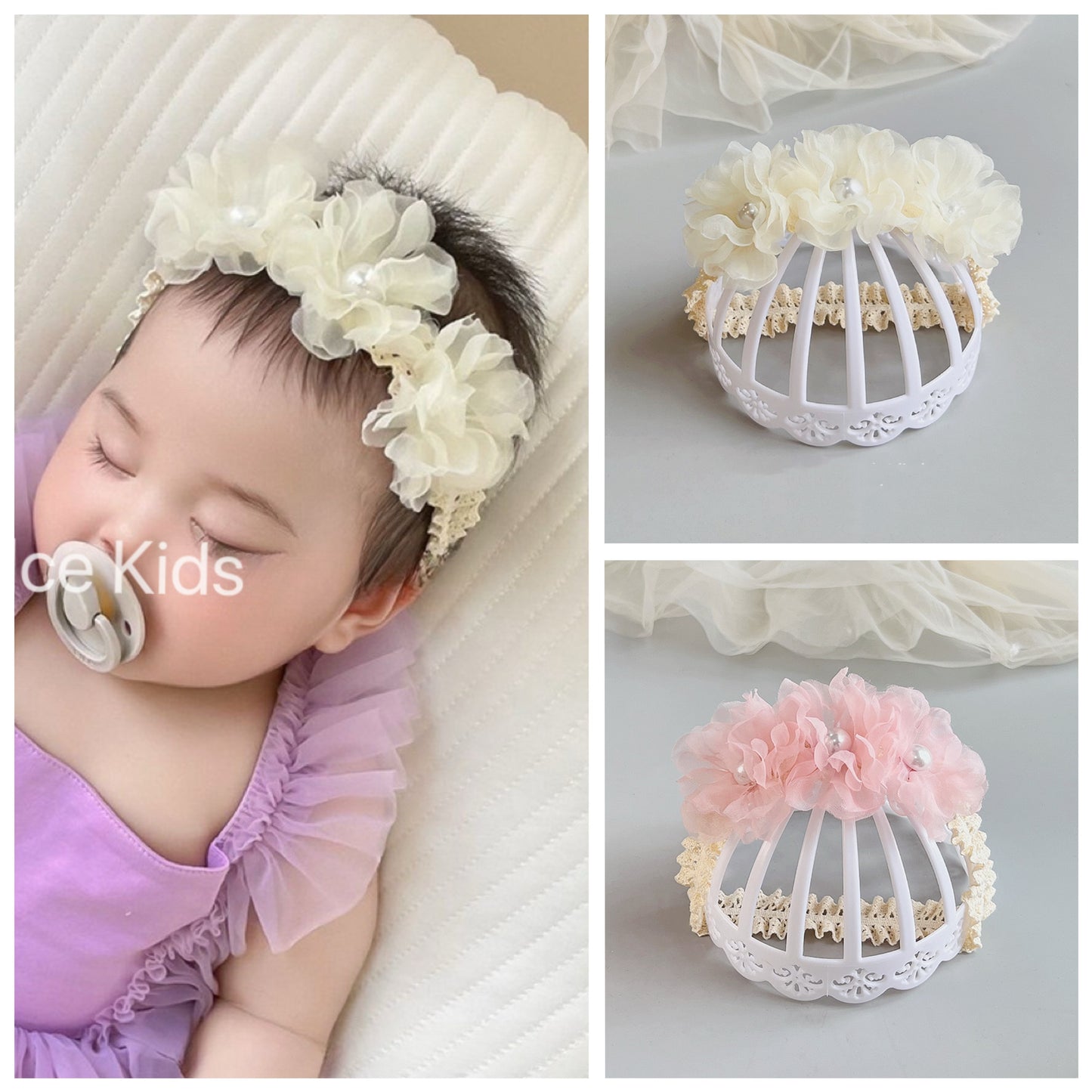 توكة -عصابة رأس مع ٣ زهور 2 لون