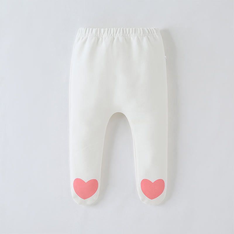 White tights with printed pink hearts