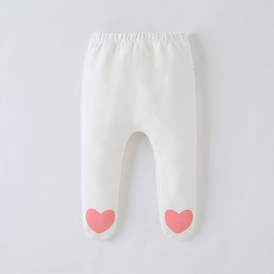 White tights with printed pink hearts