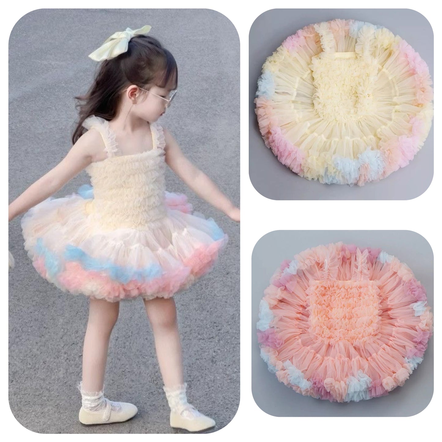 Multi layered rainbow color tutu dress very soft beige and pink