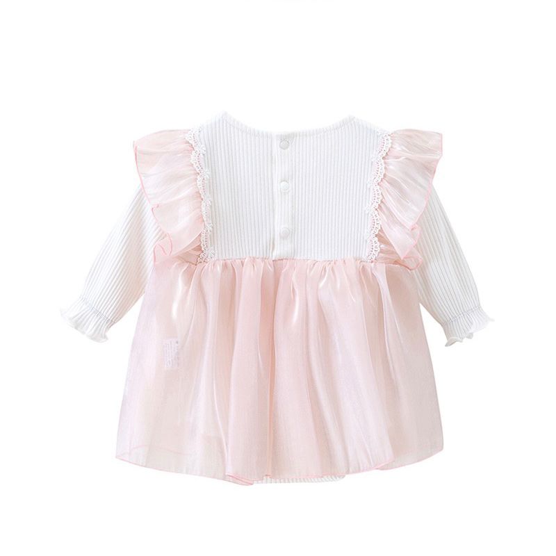 Baby pink long sleeve dress with bow knot + hat