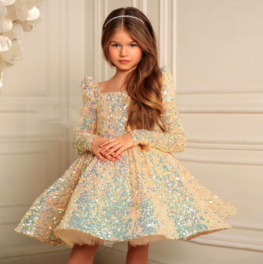 Elegant gold long sleeve dress with sequins