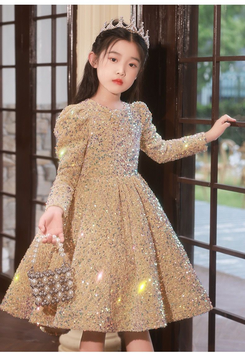 Elegant gold long sleeve dress