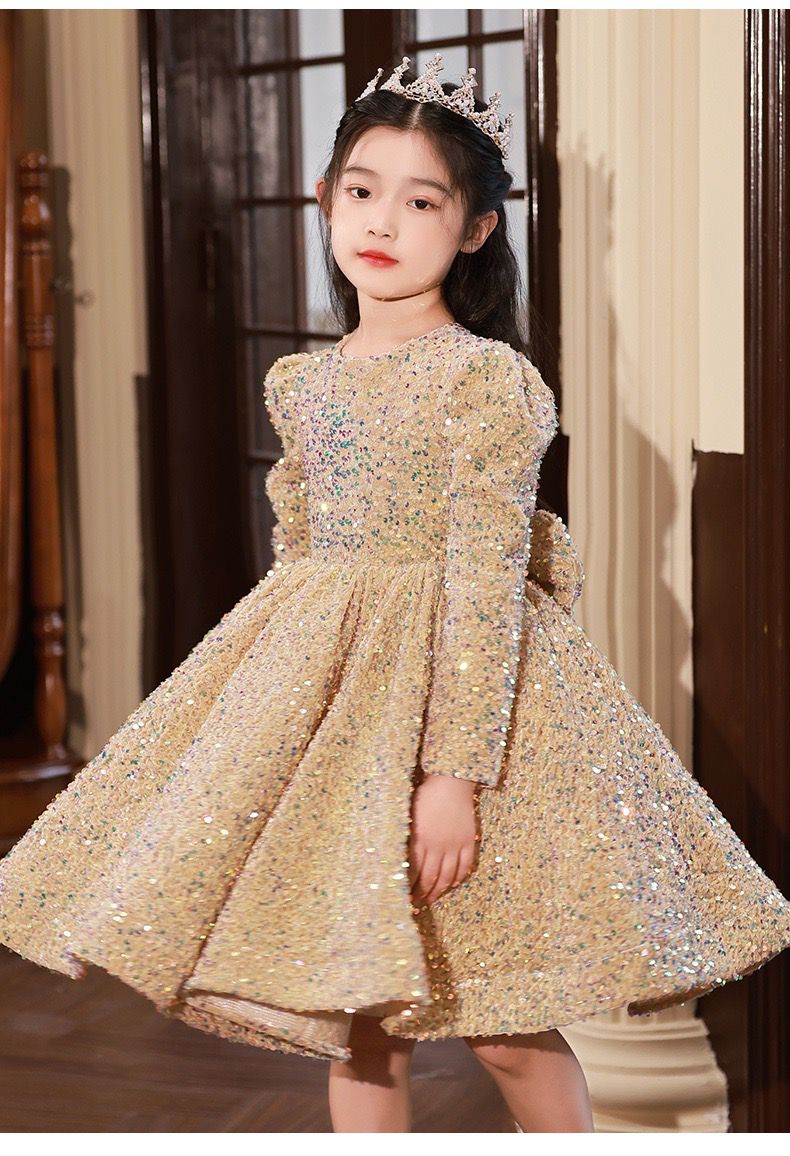 Elegant gold long sleeve dress